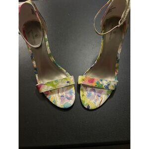 Worthington Floral Print Ankle Strap Heels Stiletto Open Toe Shoes Size 10